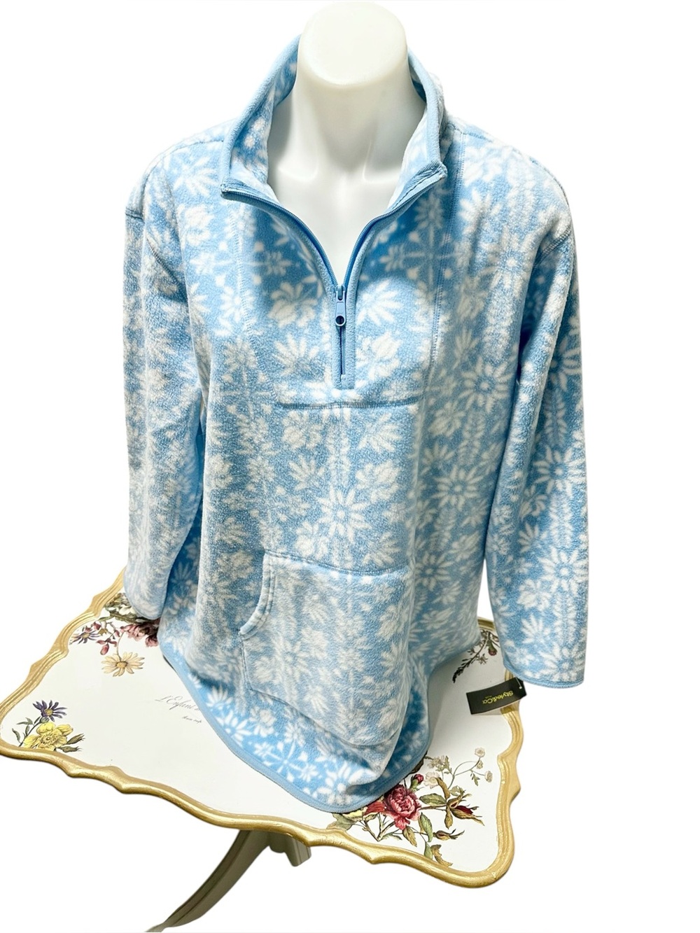 NWT Style & Co  Blue Snowflake Half-Zip Fleece Pullover